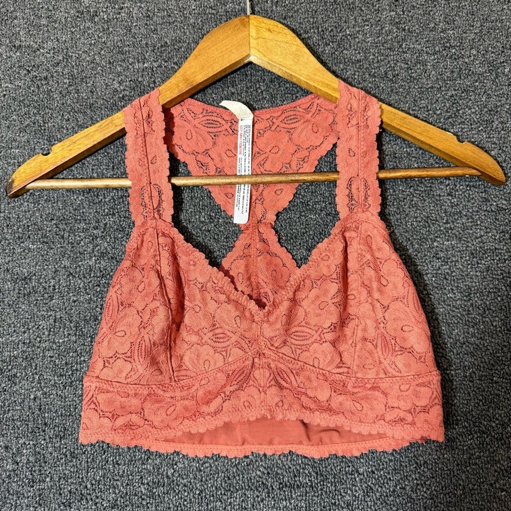 Free People Lace Bralette in Coral Orange, Women’s Small
